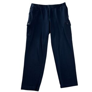 Talbots Straight Leg Cargo Pants Navy Pull On Stretch Casual Classic Womens L